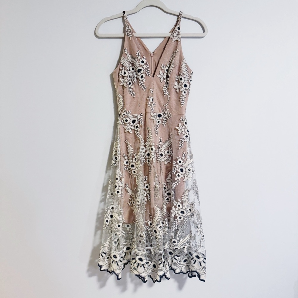 Dress the Population - Floral Embroidered Midi Dress
